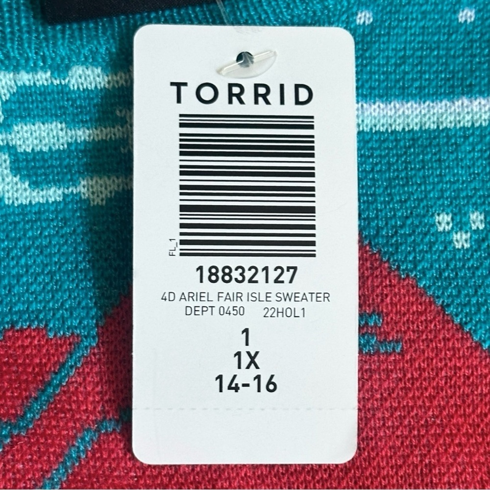 Torrid Disney Princess Ariel Fair Isle Sweater Little Mermaid NWT 1X 14/16 Knit - Picture 8 of 9